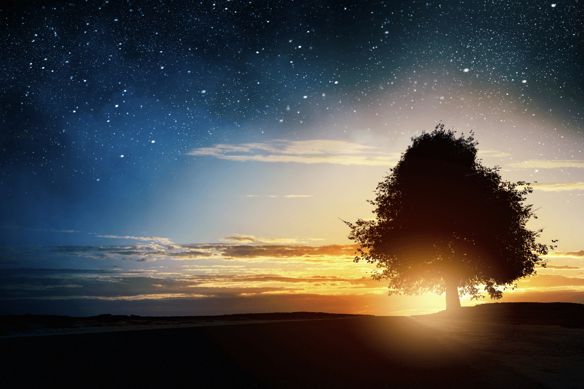 Uma pessoa de olhos vendados sendo guiada por uma mão invisível em um caminho suave e claro.